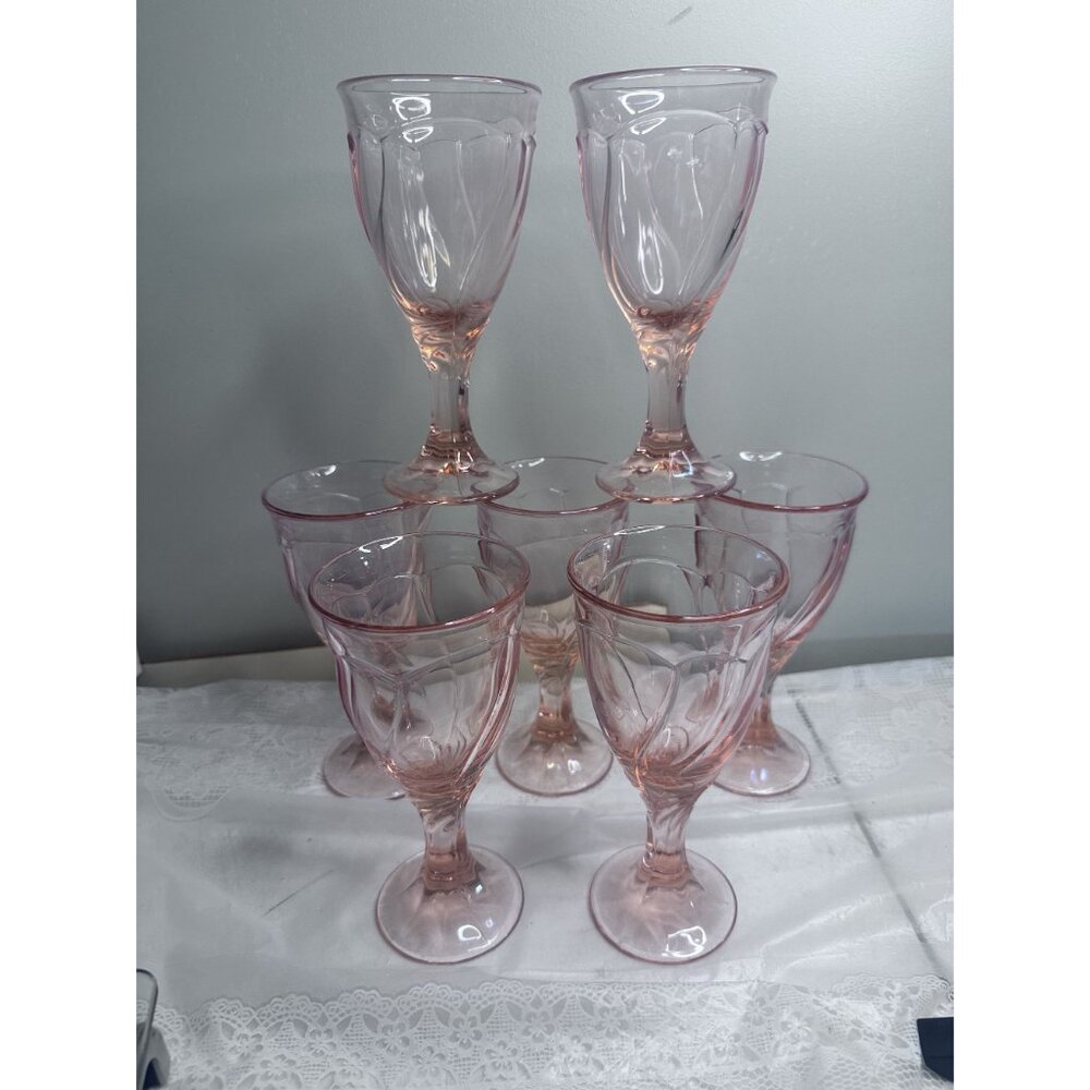 Two Sweet Swirl Pink Water Goblets Ice Water Footed Glasses Noritake Replacement - Picture 6 of 10